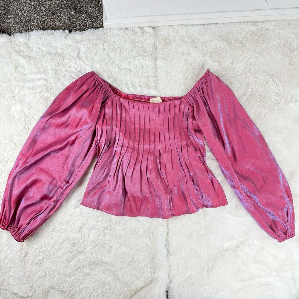Altar'd State Metallic Shimmer Off-Shoulder Peplum Blouse - Picture 2 of 6